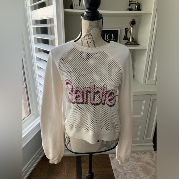 WILDFOX X BARBIE COLLECTION Warm Up pullover Sweater White Women’s Size Small - Picture 6 of 16